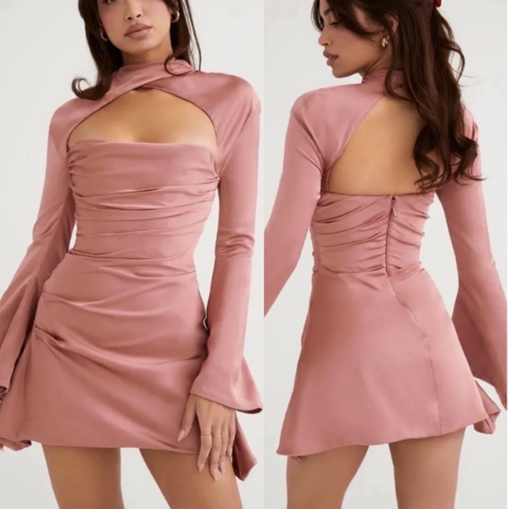 HOUSE OF CB Toira Satin Corset Mini dress in Copper Rose size Medium
